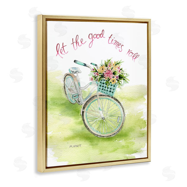 Stupell Industries Melissa Hyatt | Let Good Times Roll Phrase Blue Floral Bike