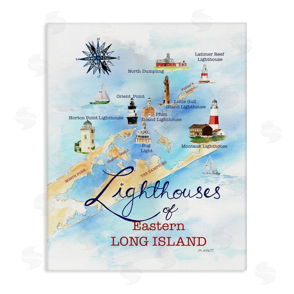 stupell industries Melissa Hyatt | Nautical Map of Eastern Long Island Lighthouses