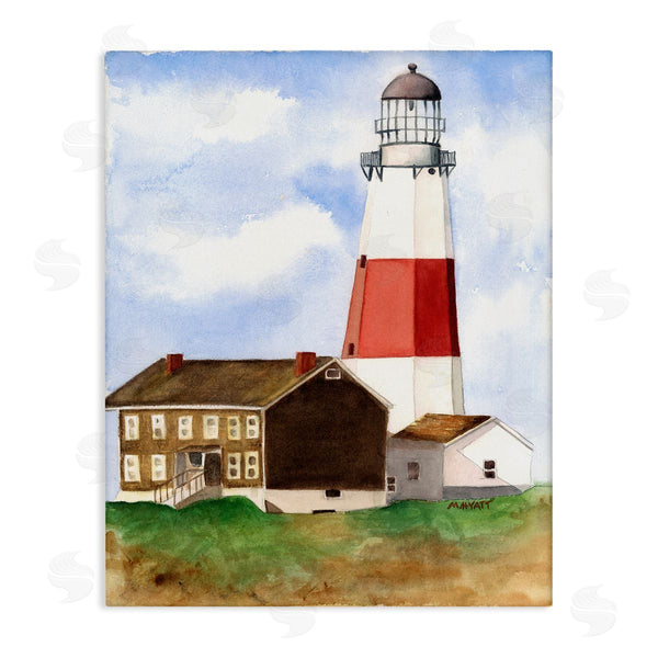 stupell industries Melissa Hyatt | Nautical Red Striped Lighthouse Coastal Cliff Architecture