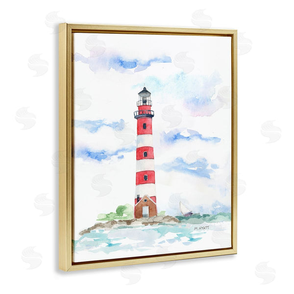 Stupell Industries Melissa Hyatt | Red Stripe Lighthouse Soft Coastal Landscape