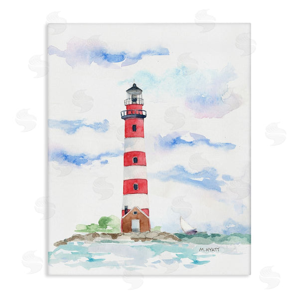 stupell industries Melissa Hyatt | Red Stripe Lighthouse Soft Coastal Landscape
