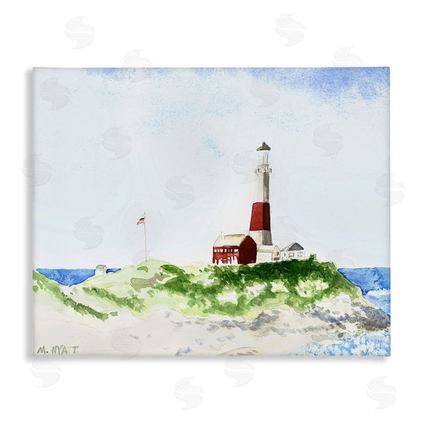 stupell industries Melissa Hyatt | Red Striped Lighthouse on Coastal Cliff