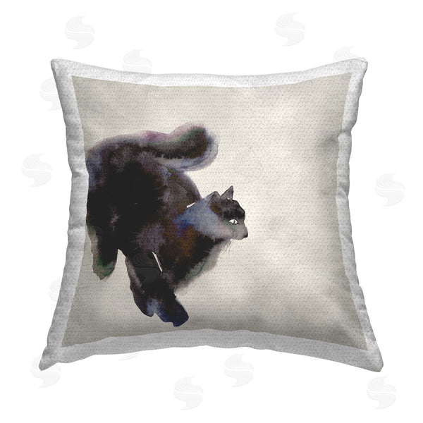 Stupell Industries Melissa Wang | Black Cat Watercolor Printed Throw Pillow