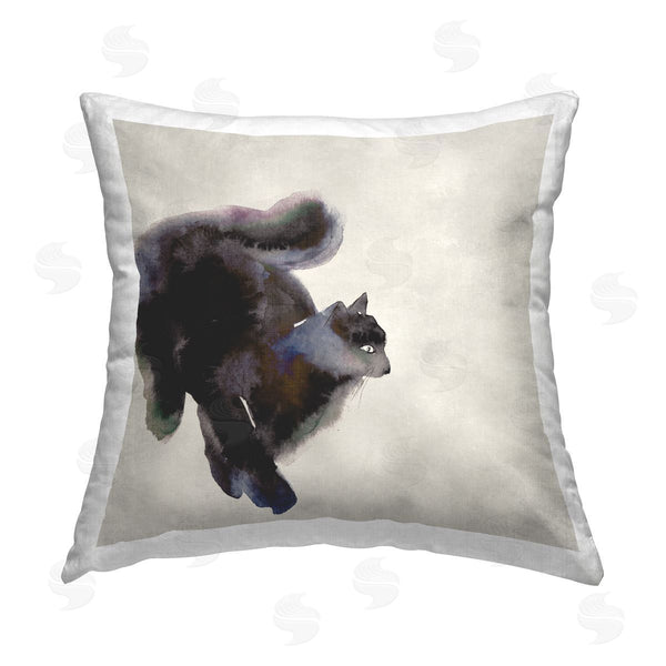 stupell industries Melissa Wang | Black Cat Watercolor Printed Throw Pillow