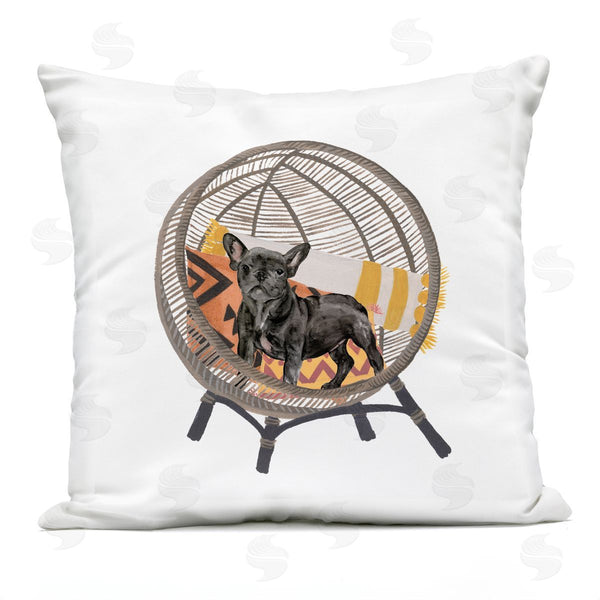 Stupell Industries Melissa Wang | Black Puppy Dog Boho Woven Chair Printed Throw Pillow