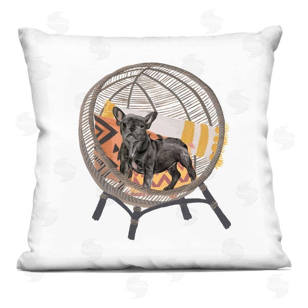 stupell industries Melissa Wang | Black Puppy Dog Boho Woven Chair Printed Throw Pillow
