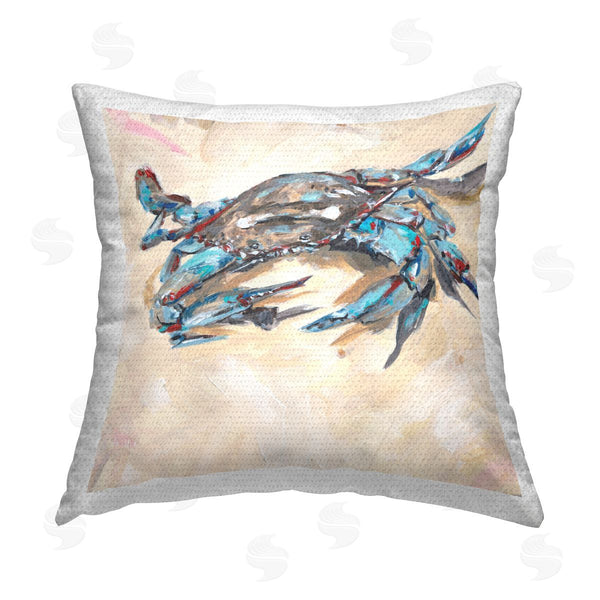 Stupell Industries Melissa Wang | Blue Beach Crab Printed Throw Pillow