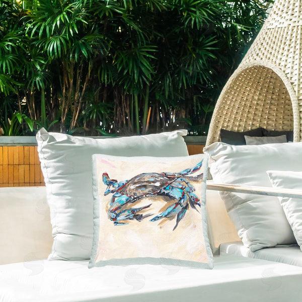 Stupell Industries Melissa Wang | Blue Beach Crab Printed Throw Pillow