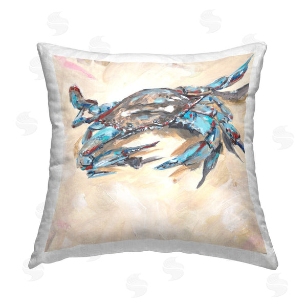 stupell industries Melissa Wang | Blue Beach Crab Printed Throw Pillow