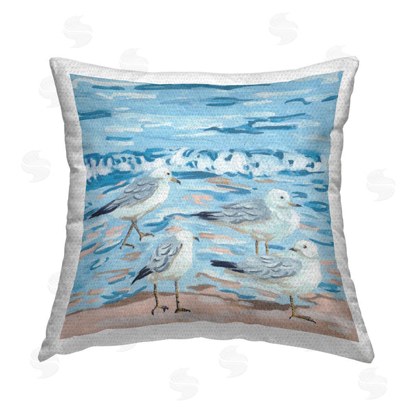 Stupell Industries Melissa Wang | Blue Beach Sandpipers Grazing Printed Throw Pillow
