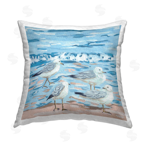 stupell industries Melissa Wang | Blue Beach Sandpipers Grazing Printed Throw Pillow