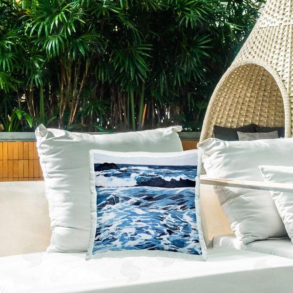 Stupell Industries Melissa Wang | Blue Coastal Waves Printed Throw Pillow