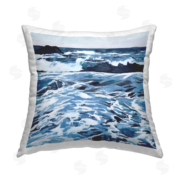 stupell industries Melissa Wang | Blue Coastal Waves Printed Throw Pillow