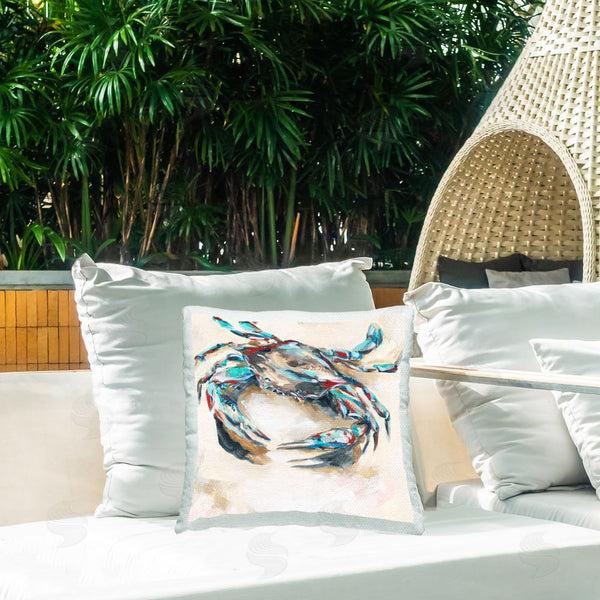 Stupell Industries Melissa Wang | Blue & Red Crab Printed Throw Pillow