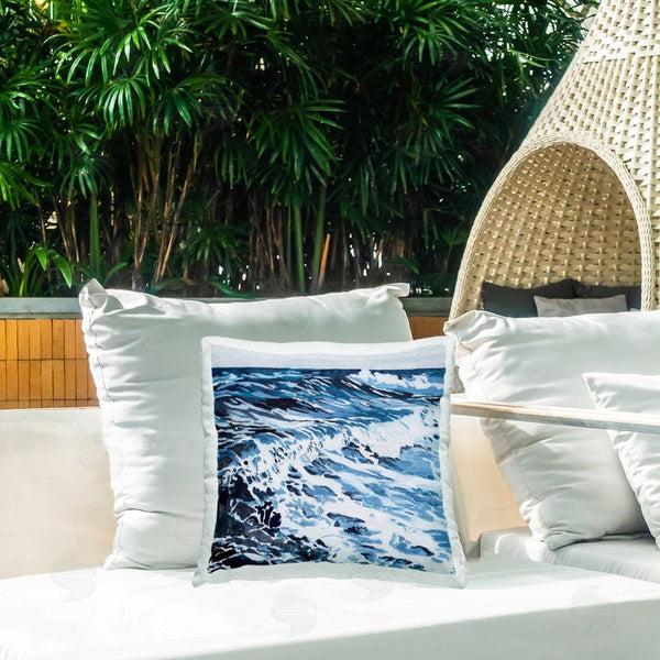 Stupell Industries Melissa Wang | Blue Rolling Waves Printed Throw Pillow