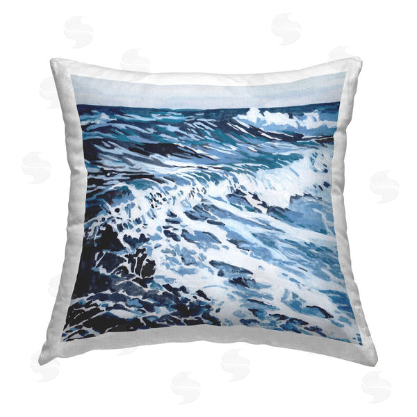 stupell industries Melissa Wang | Blue Rolling Waves Printed Throw Pillow