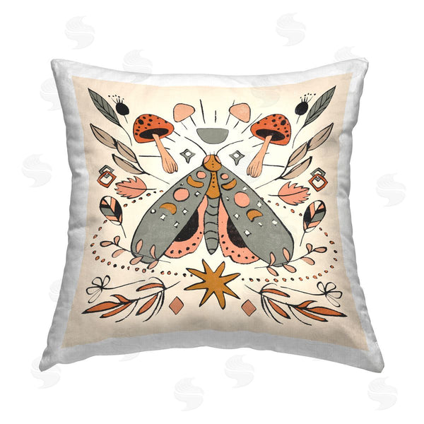 stupell industries Melissa Wang | Boho Moth & Mushrooms Printed Throw Pillow
