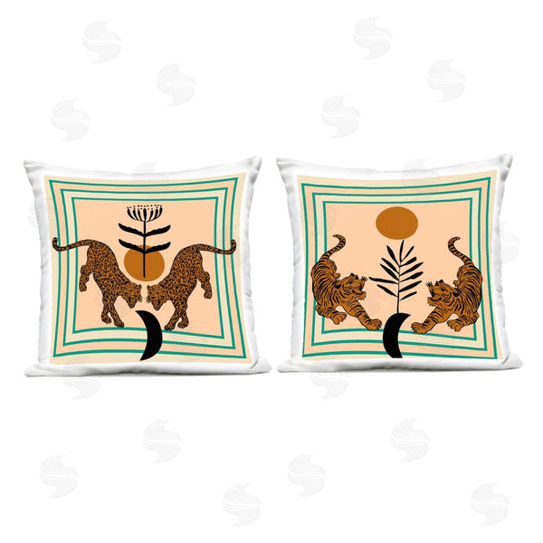 Stupell Industries Melissa Wang | Boho Symmetrical Wild Cats Printed Throw Pillow Set