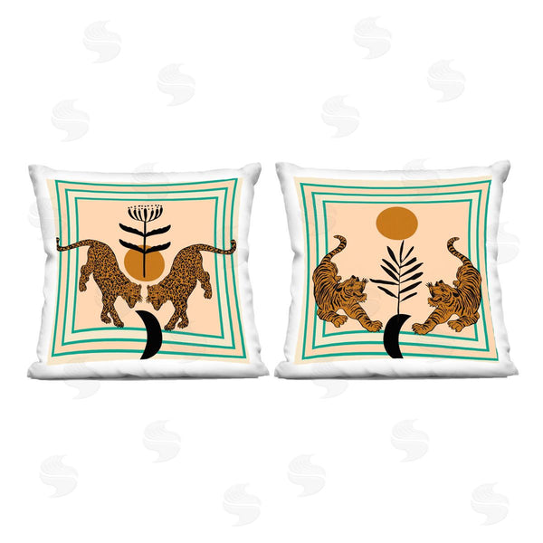 stupell industries Melissa Wang | Boho Symmetrical Wild Cats Printed Throw Pillow Set