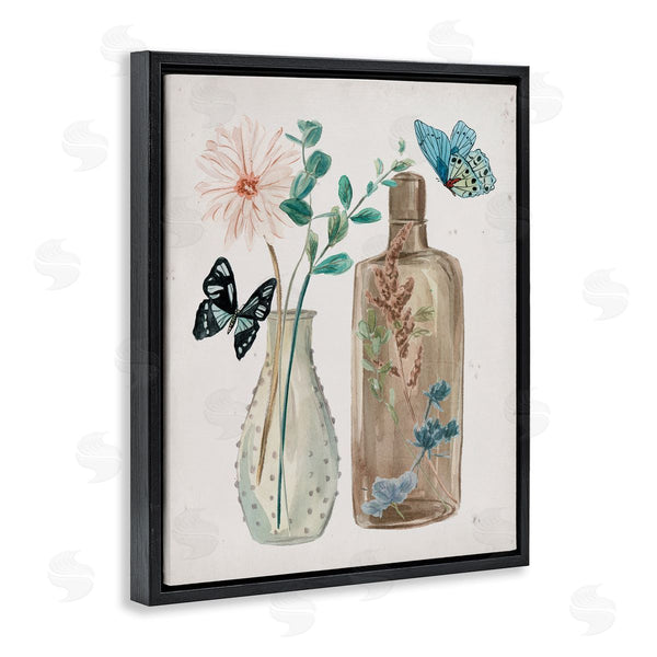 Stupell Industries Melissa Wang | Butterfly Blooming Floral Jars Tranquil Flower Still-Life Wall Art