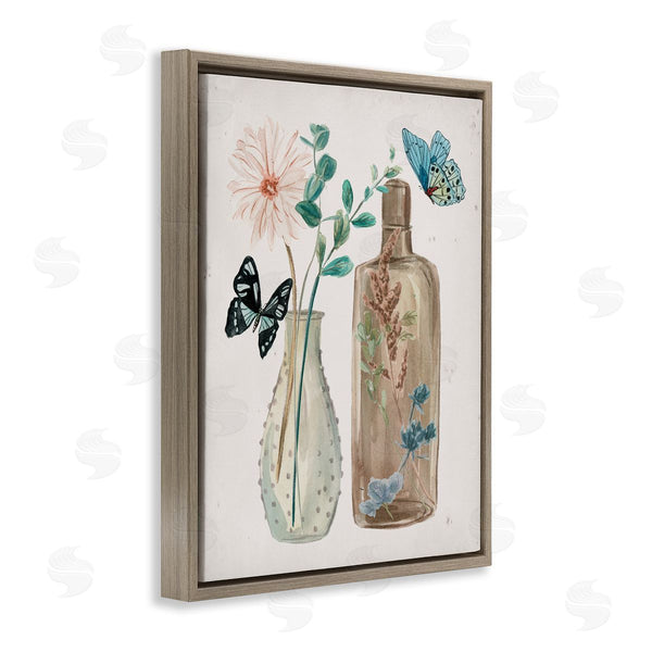 Stupell Industries Melissa Wang | Butterfly Blooming Floral Jars Tranquil Flower Still-Life Wall Art