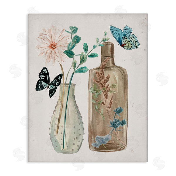stupell industries Melissa Wang | Butterfly Blooming Floral Jars Tranquil Flower Still-Life Wall Art