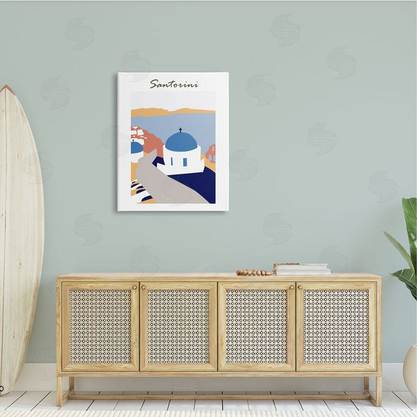 Stupell Industries Melissa Wang | Coastal Cliff Town Santorini Minimalistic Travel Illustration Wall Art