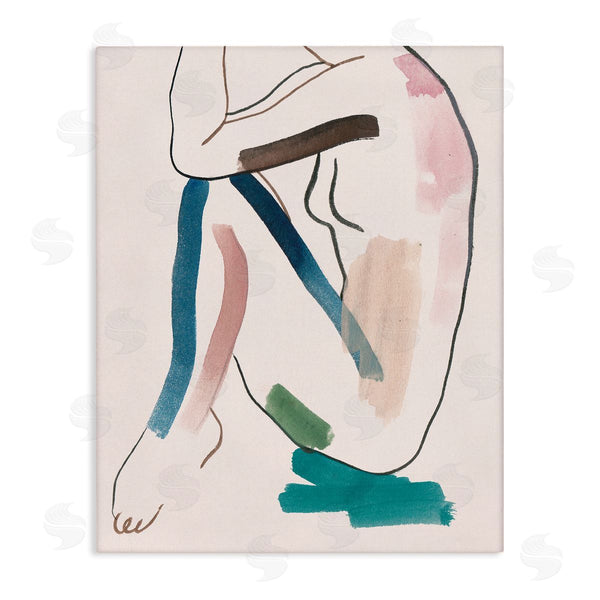 stupell industries Melissa Wang | Conceptual Crouched Female Figure Resting Bold Lines Wall Art