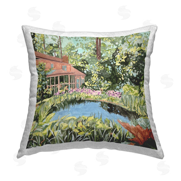 Stupell Industries Melissa Wang | Cottage With Garden Pond Printed Throw Pillow