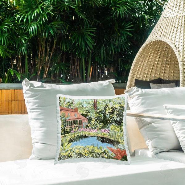Stupell Industries Melissa Wang | Cottage With Garden Pond Printed Throw Pillow