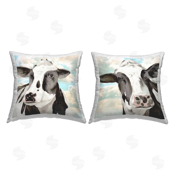 Stupell Industries Melissa Wang | Cow Portrait With Clouds Printed Throw Pillow Set