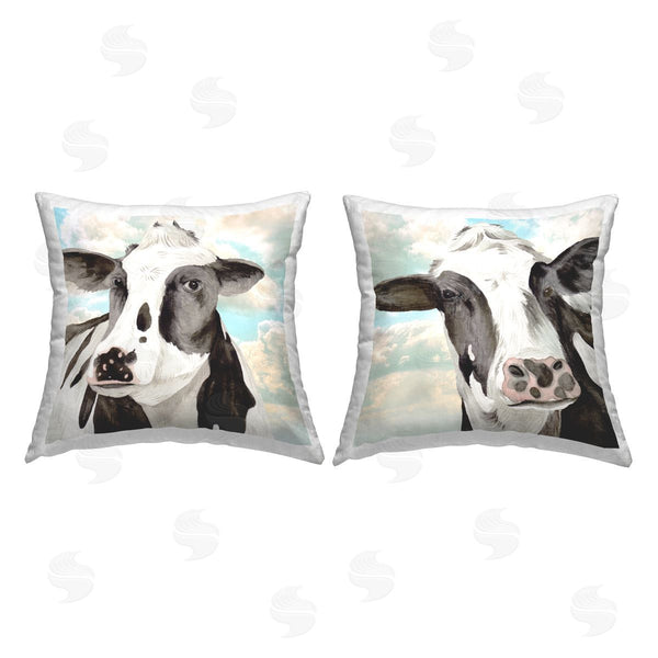 stupell industries Melissa Wang | Cow Portrait with Clouds Printed Throw Pillow Set
