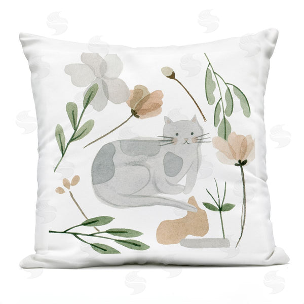 Stupell Industries Melissa Wang | Cozy Gray Cat Flower Petal Botanicals Printed Throw Pillow