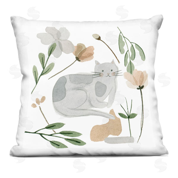 stupell industries Melissa Wang | Cozy Gray Cat Flower Petal Botanicals Printed Throw Pillow