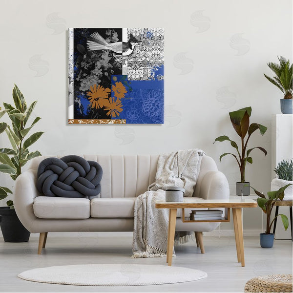 Stupell Industries Melissa Wang | Damask Patterned Jay Bird Collage Wall Art