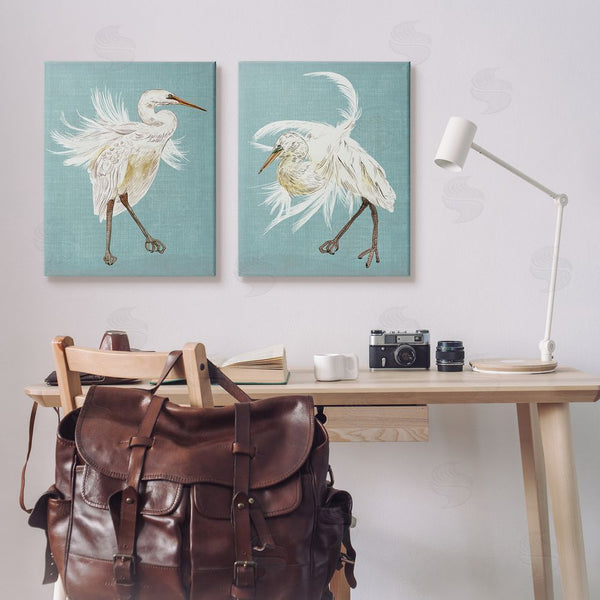 Stupell Industries Melissa Wang | Dancing Heron Birds White Feathers Over Blue Wall Art