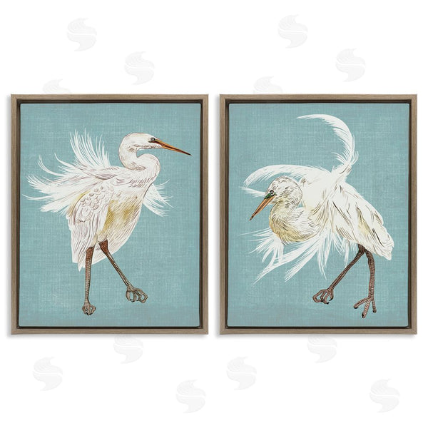 Stupell Industries Melissa Wang | Dancing Heron Birds White Feathers Over Blue Wall Art