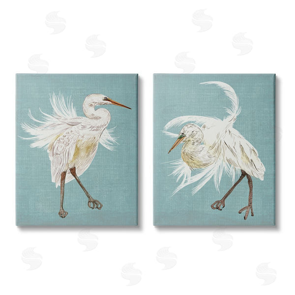 stupell industries Melissa Wang | Dancing Heron Birds White Feathers over Blue Wall Art