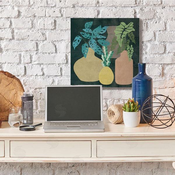 Stupell Industries Melissa Wang | Decorative Vases With Tropical Palms Over Black Wall Art