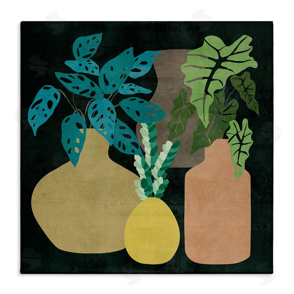 stupell industries Melissa Wang | Decorative Vases with Tropical Palms over Black Wall Art
