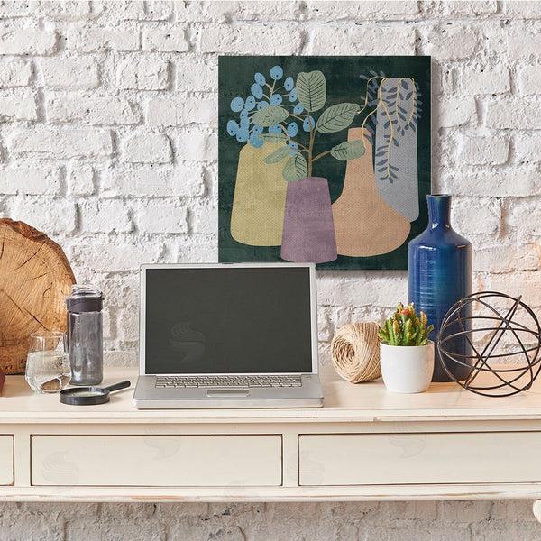 Stupell Industries Melissa Wang | Eucalyptus Plants In Decorative Vases Over Black Wall Art