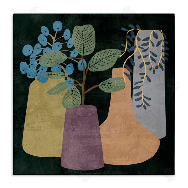 stupell industries Melissa Wang | Eucalyptus Plants in Decorative Vases over Black Wall Art