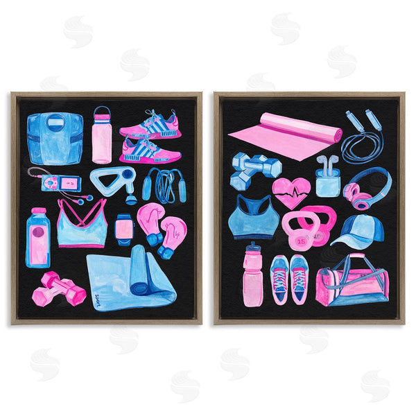 Stupell Industries Melissa Wang | Exercise Gear Pink & Blue Wall Art