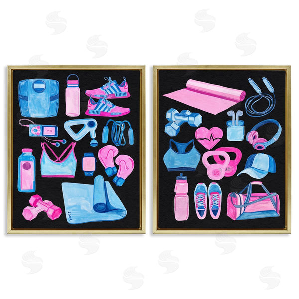 Stupell Industries Melissa Wang | Exercise Gear Pink & Blue Wall Art