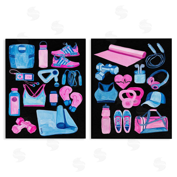 stupell industries Melissa Wang | Exercise Gear Pink & Blue Wall Art