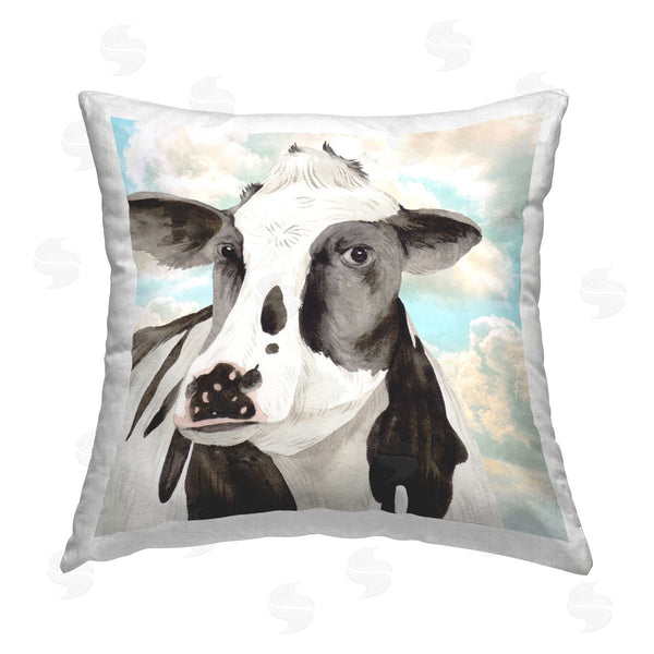 stupell industries Melissa Wang | Farm Cow & Cloudy Sky Printed Throw Pillow