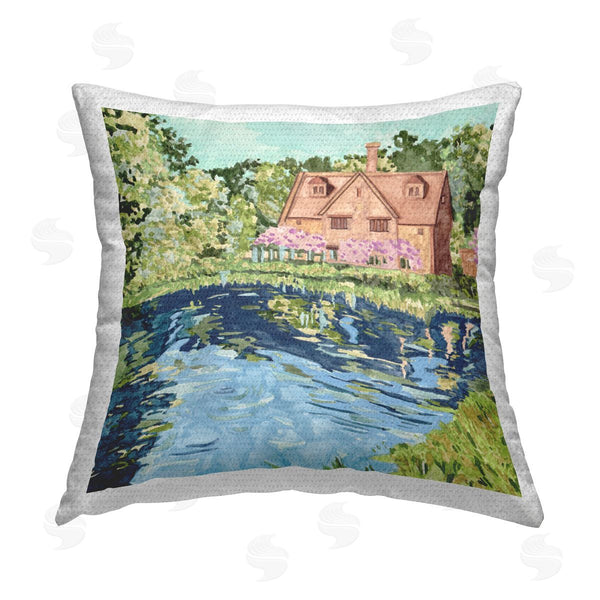 Stupell Industries Melissa Wang | Floral Cottage & Lake Printed Throw Pillow