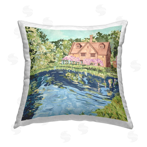 stupell industries Melissa Wang | Floral Cottage & Lake Printed Throw Pillow
