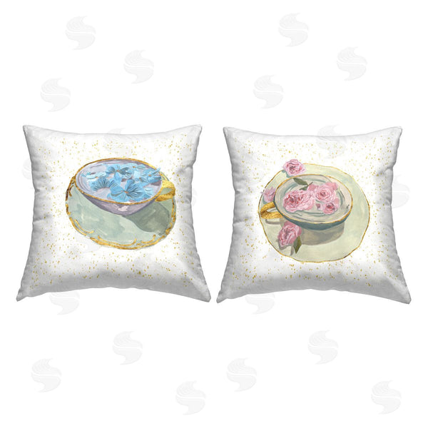 stupell industries Melissa Wang | Floral Glam Teacups Printed Throw Pillow Set