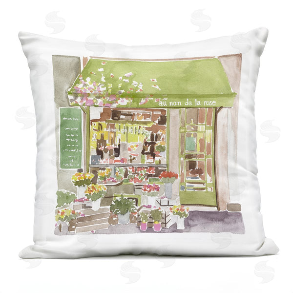 Stupell Industries Melissa Wang | French Flower Shop Green Botanical Storefront Printed Throw Pillow